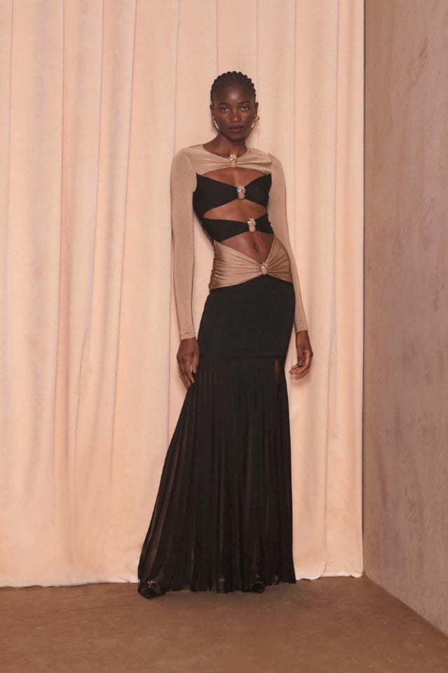 Pineapple-Embellished Cut-Out Maxi Dress
