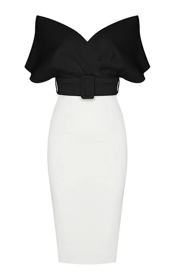Off The Shoulder Belt Midi Dress