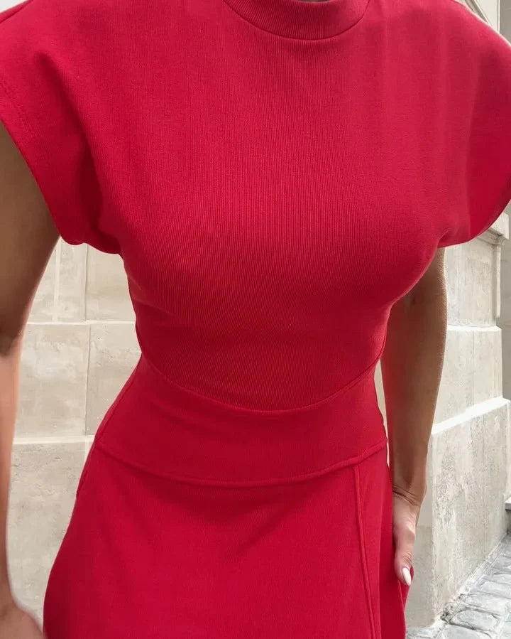 Round Neck Solid Color Split Maxi Dress