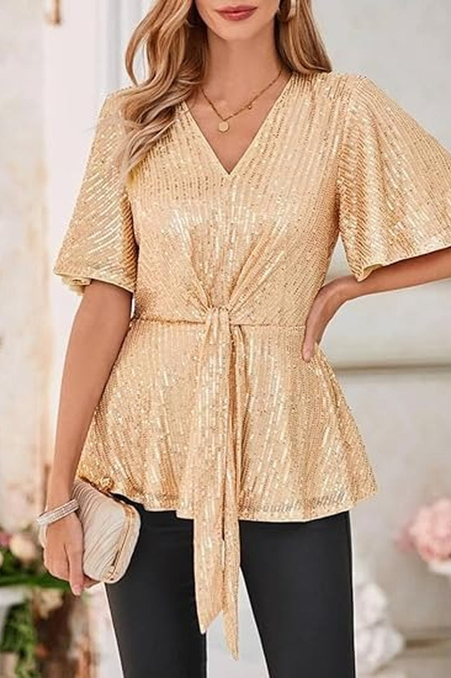 GRACE KARIN Sequin Ruffle Top