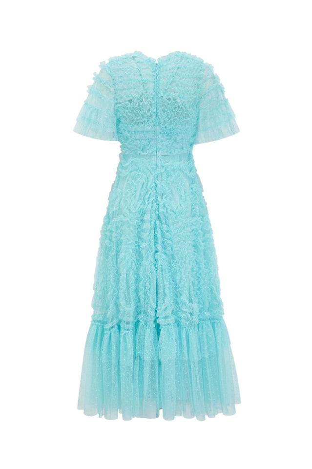 Ruffle Tiered Spotted Tulle Maxi Dress