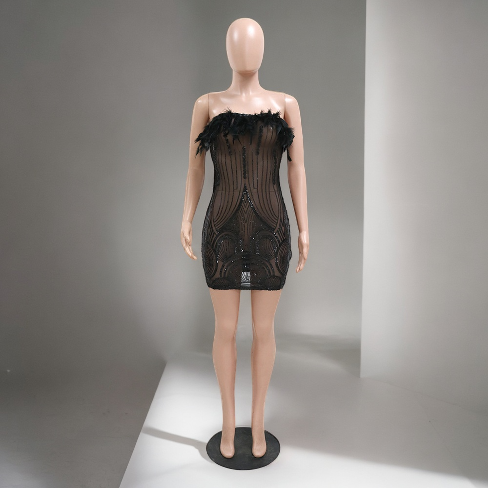 Seductive Allure: Off-the-Shoulder See-Through Sequin Dress