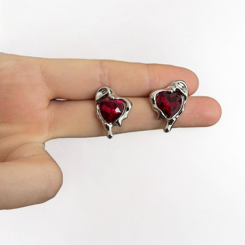 Molten Metal Red Crystal Love Earrings