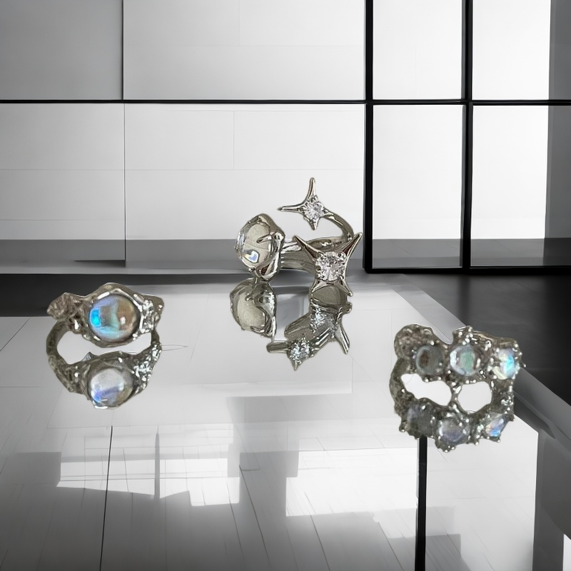 Crystal Opal Star Open Rings