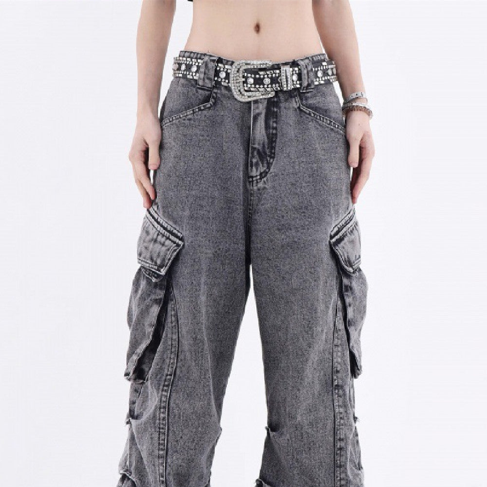 Acid Washed Baggy Cargo Jeans