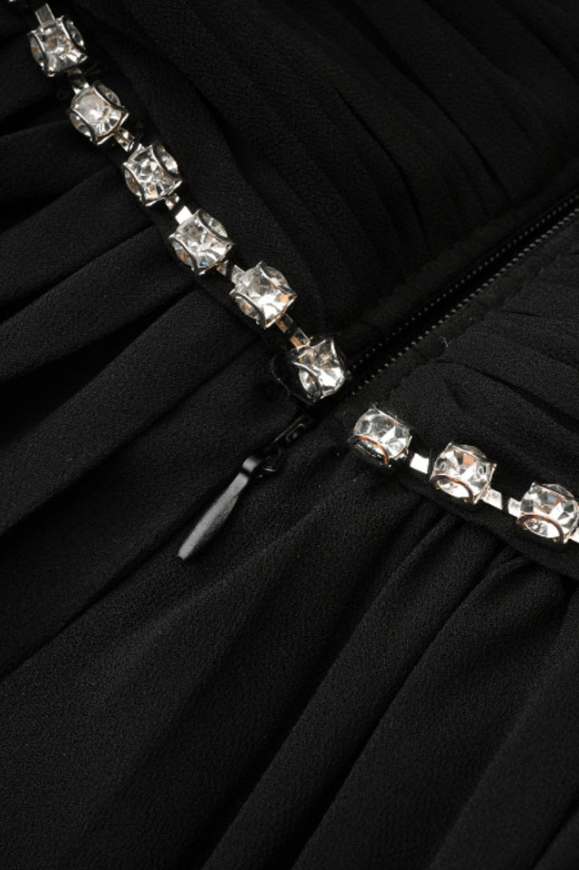 Rochie Black Tiered Jewel Chiffon Dress