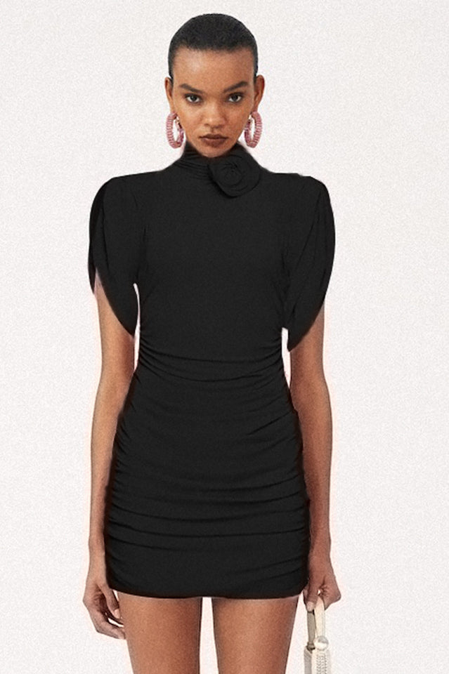 Rose-appliqué Ruched Jersey Minidress