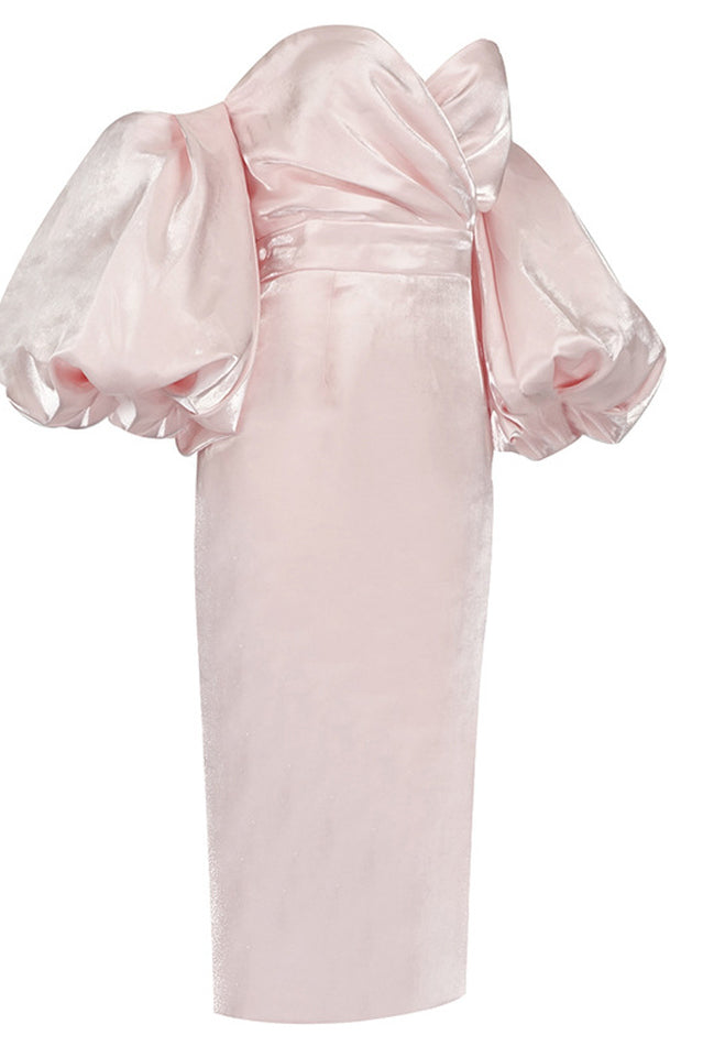 Satin Strapless Midi Dress