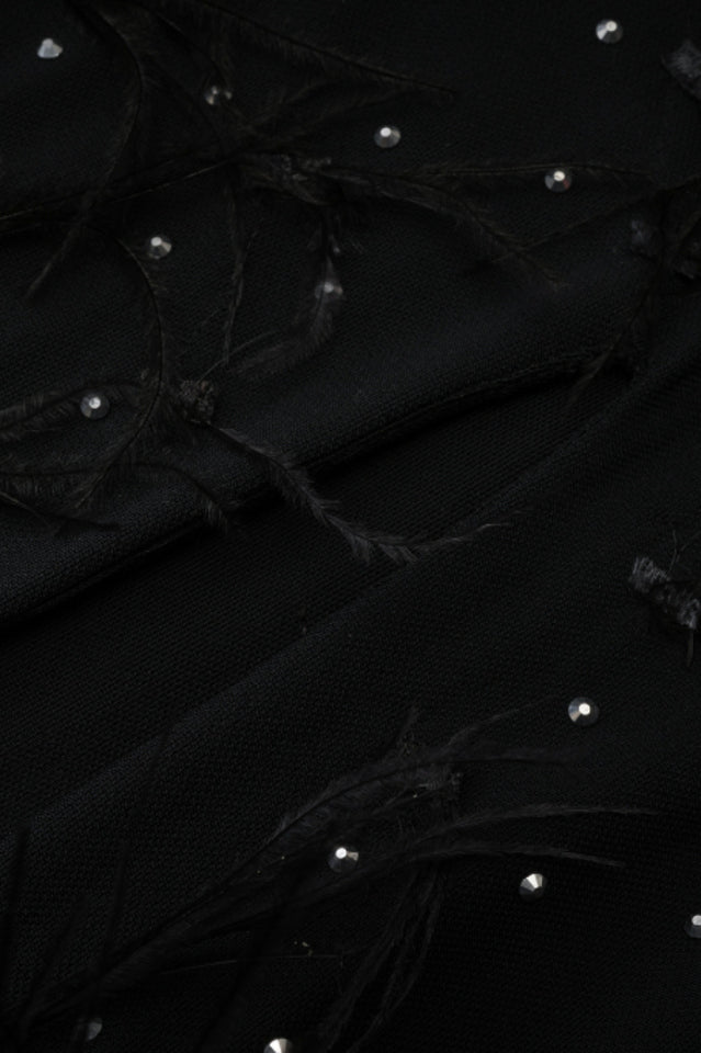 Rhinestone Faux Feather Trim Split Maxi Dress