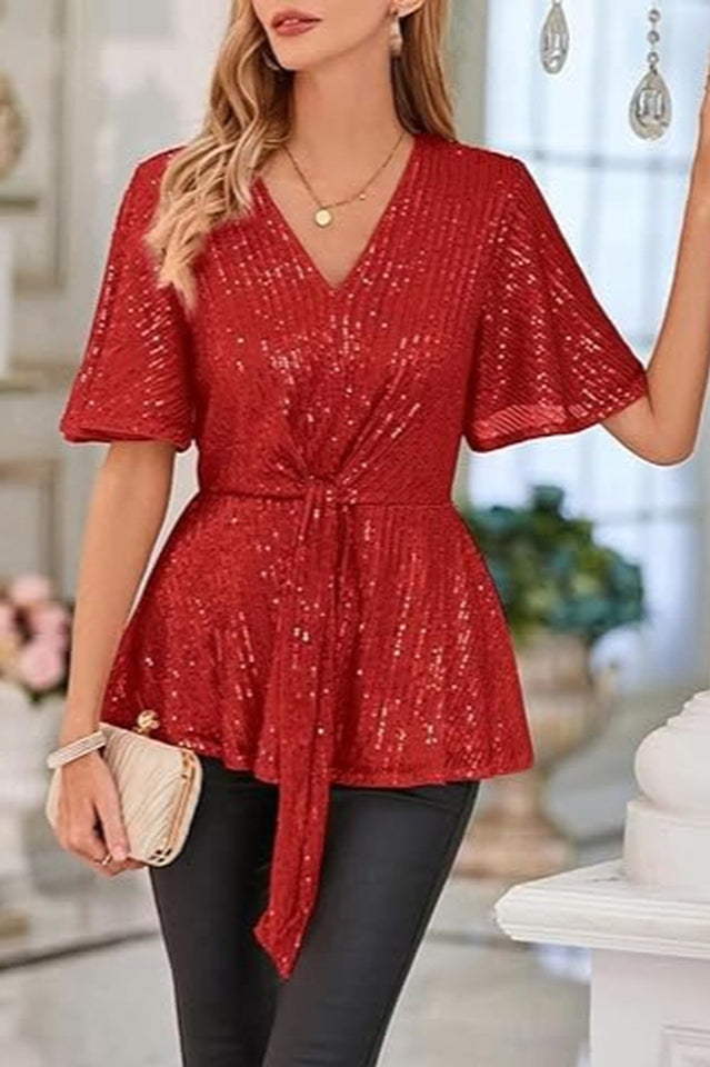 GRACE KARIN Sequin Ruffle Top