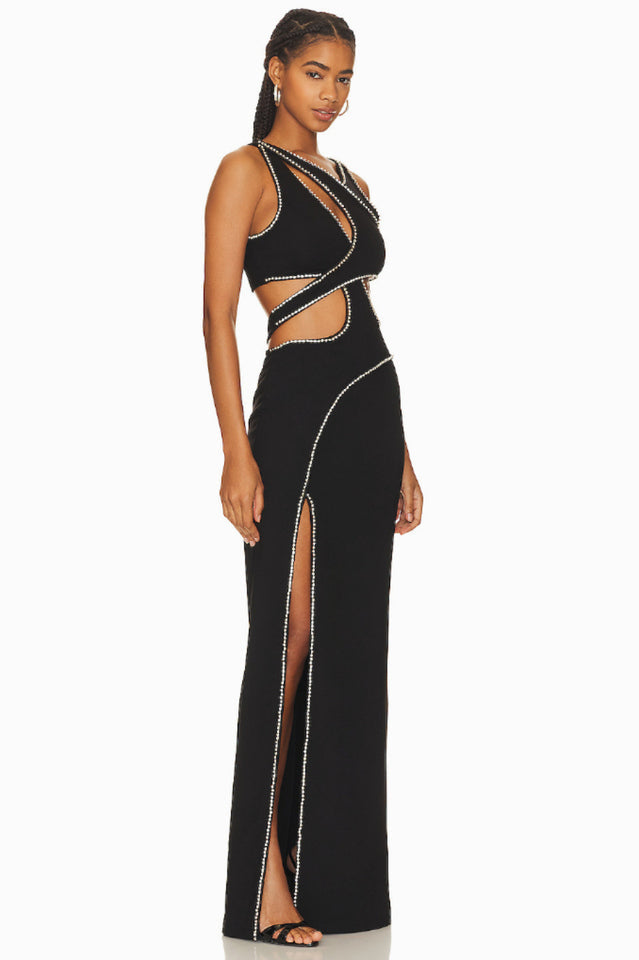 Pearl Embellished Jersey Maxi Dress