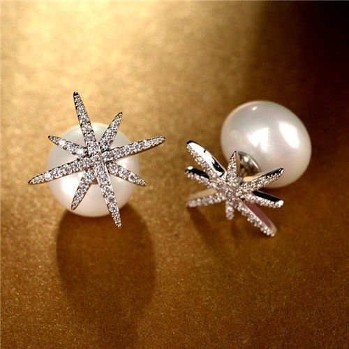 18k Platinum Plated Starry Night Pearl Earrings
