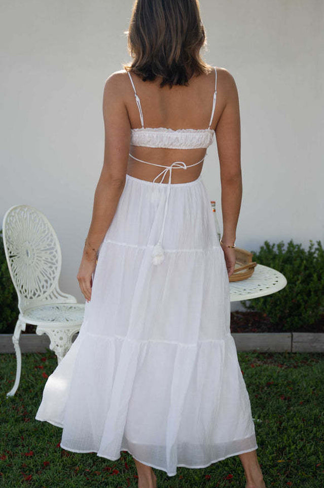 Ruched Tie-Up Strappy Maxi Dress