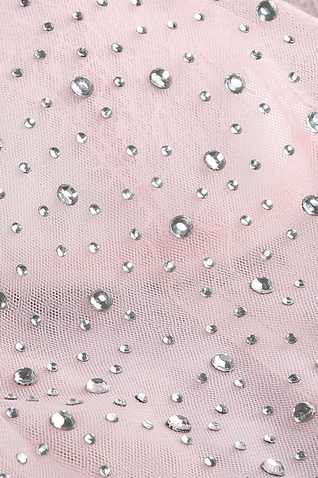 Brenden Pink Crystal Lace Midi Dress