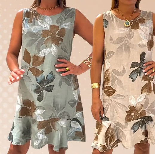 Sleeveless round neck printed dress