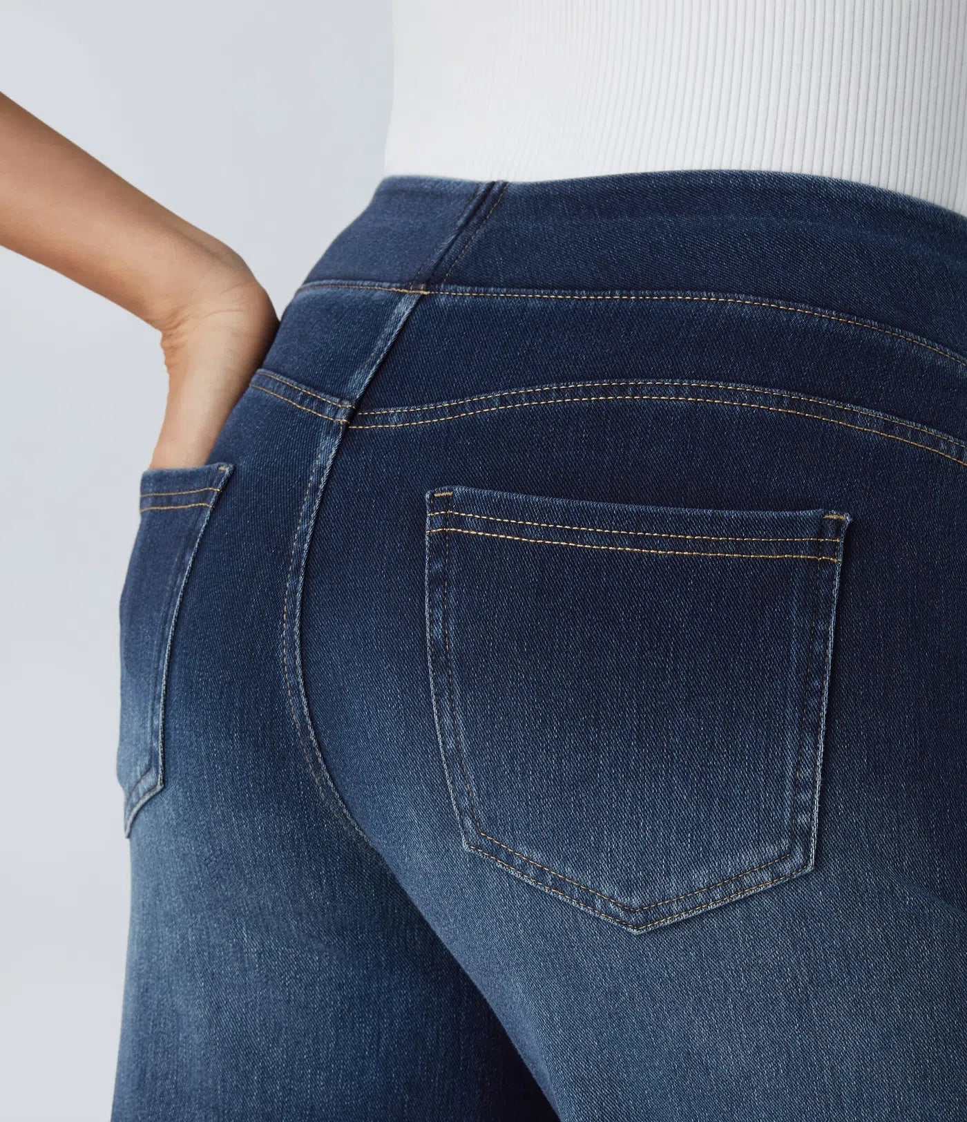 High Waisted Multiple Pockets Baggy Wide Leg Washed Stretchy Knit Casual Jeans