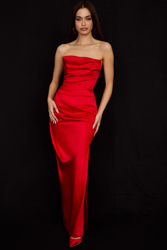 Satin Strapless Corset Maxi Dress