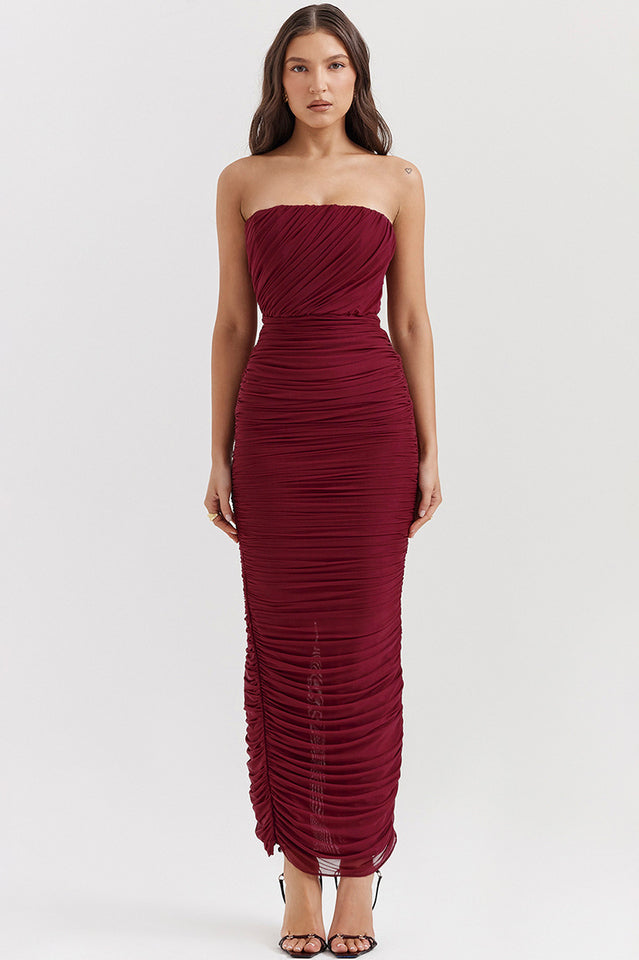 Sapphire Wine Gathered Maxi Dress