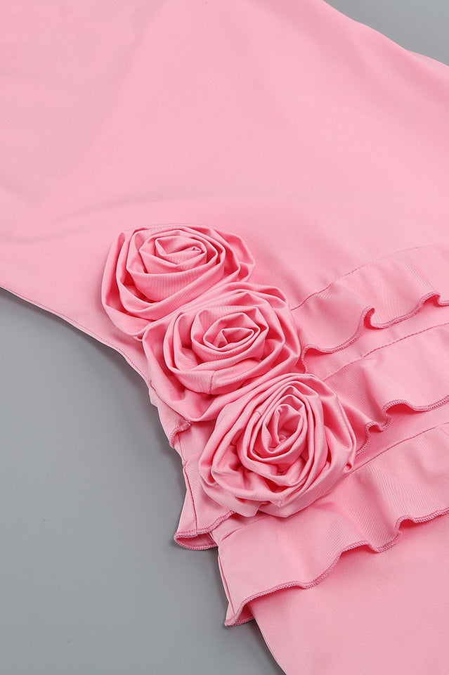 Rose-Detail Ruffled Mini Dress