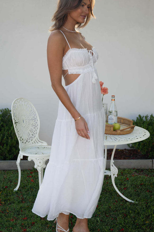 Ruched Tie-Up Strappy Maxi Dress