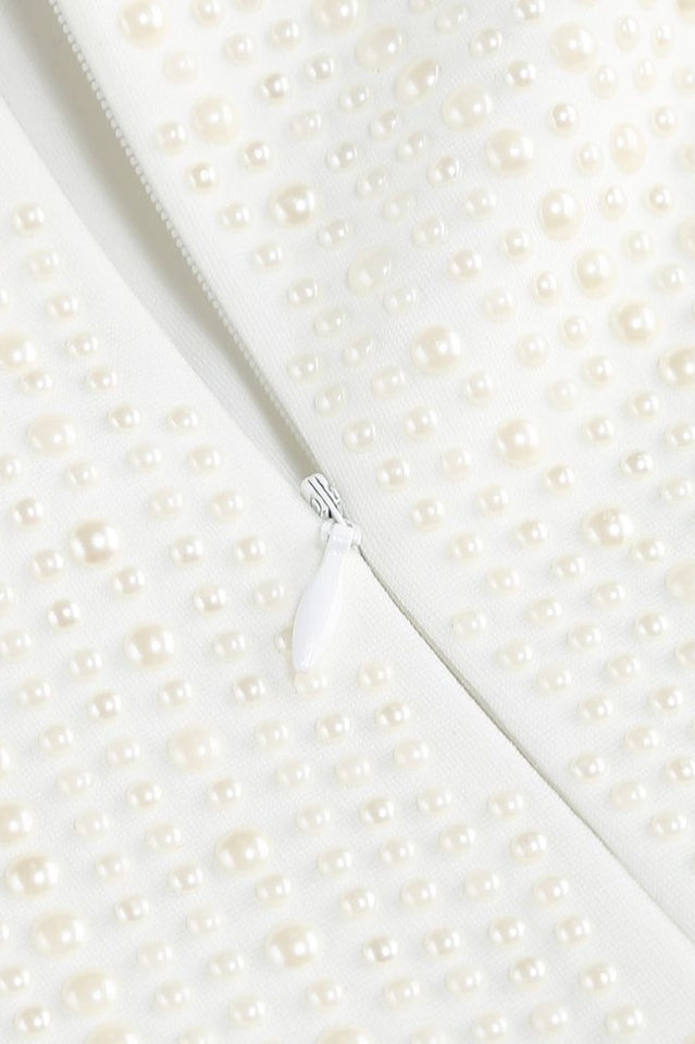 Pearl Studded White Mini Dress