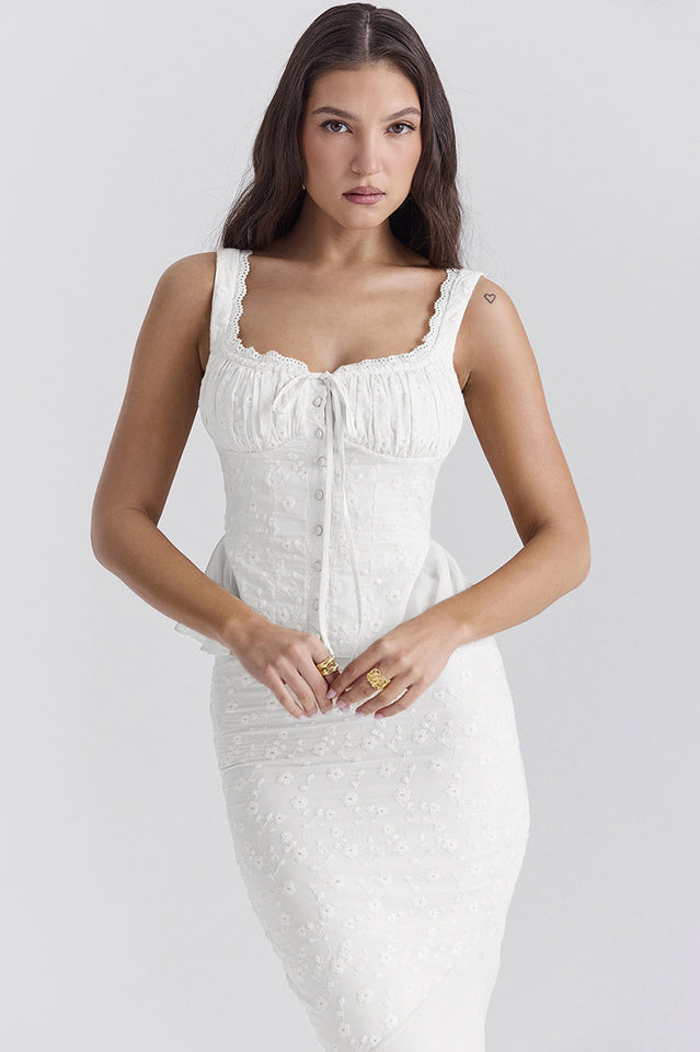 Jean Embroidery Ruffle Top