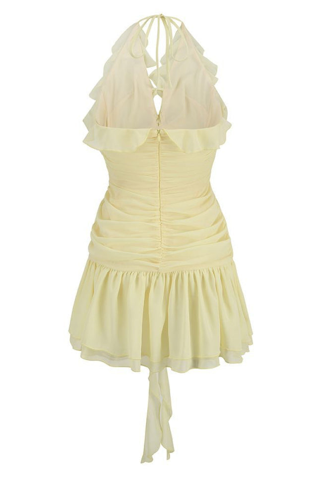 Rose Detailed Halterneck Mini Dress