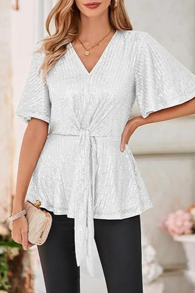 GRACE KARIN Sequin Ruffle Top