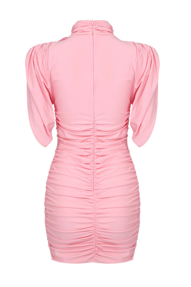 Rose-appliqué Ruched Jersey Minidress
