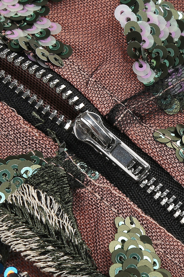 GÉRALDINE Sequin Embellished Embroidery Dress