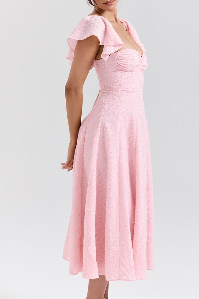 Emma Pink Floral Jacquard Midi Dress