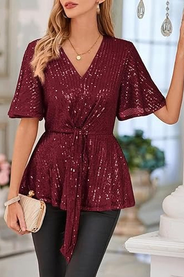 GRACE KARIN Sequin Ruffle Top