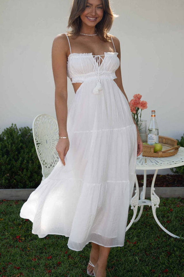 Ruched Tie-Up Strappy Maxi Dress