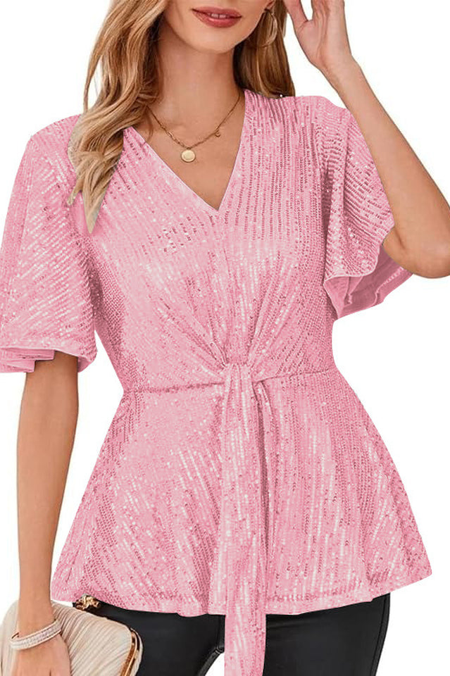 GRACE KARIN Sequin Ruffle Top