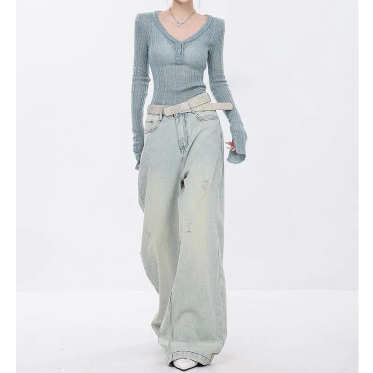 Vintage Light Blue Straight Baggy Jeans