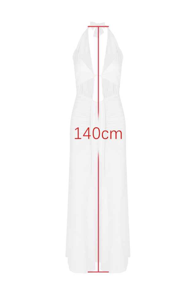 Halter Neck Pleated Hollow White Dress