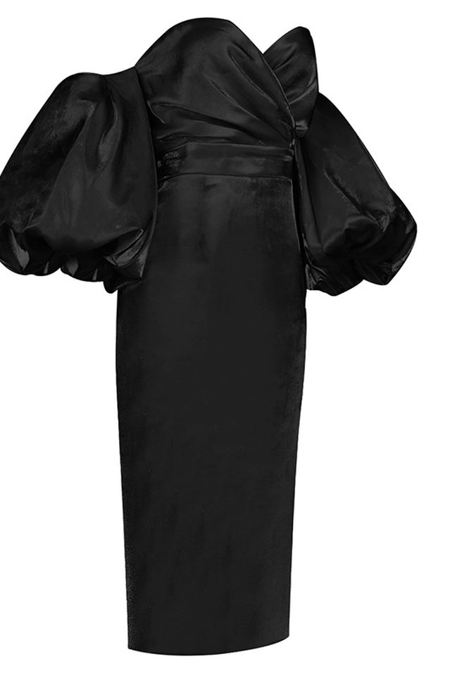 Satin Strapless Midi Dress