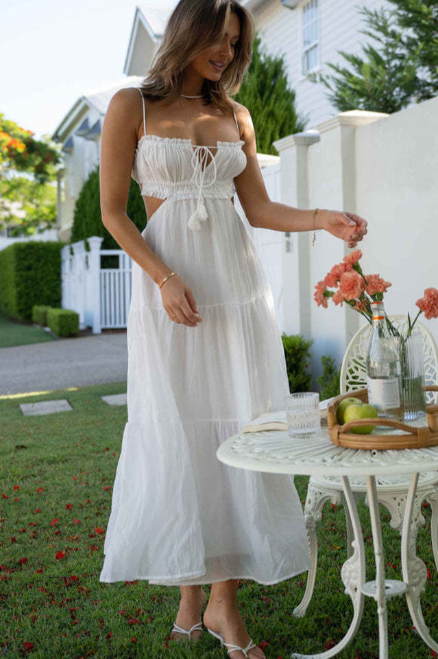 Ruched Tie-Up Strappy Maxi Dress