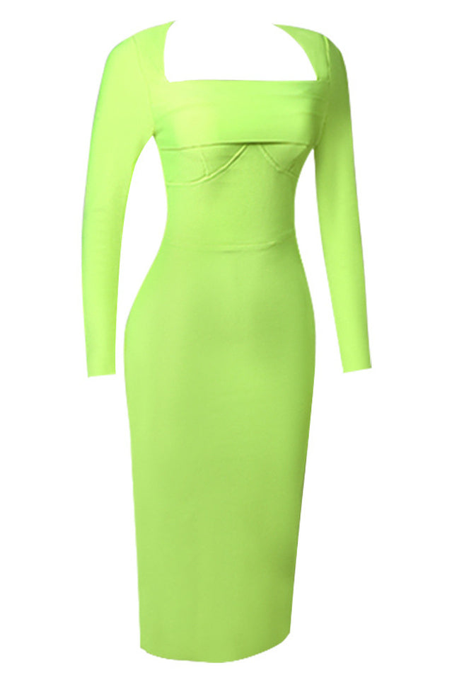 Samantha Fluorescent Green Long Sleeve Dress