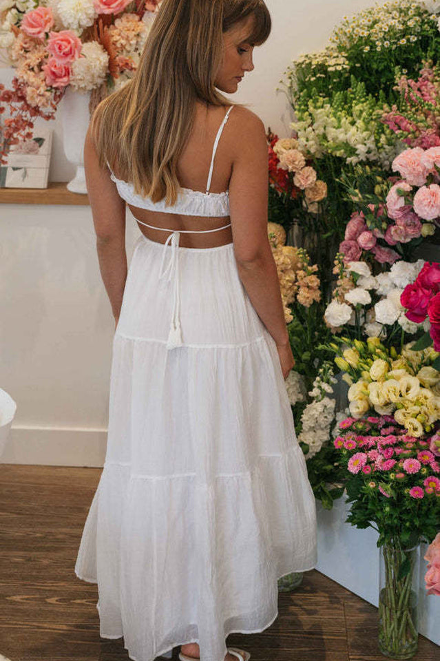 Ruched Tie-Up Strappy Maxi Dress