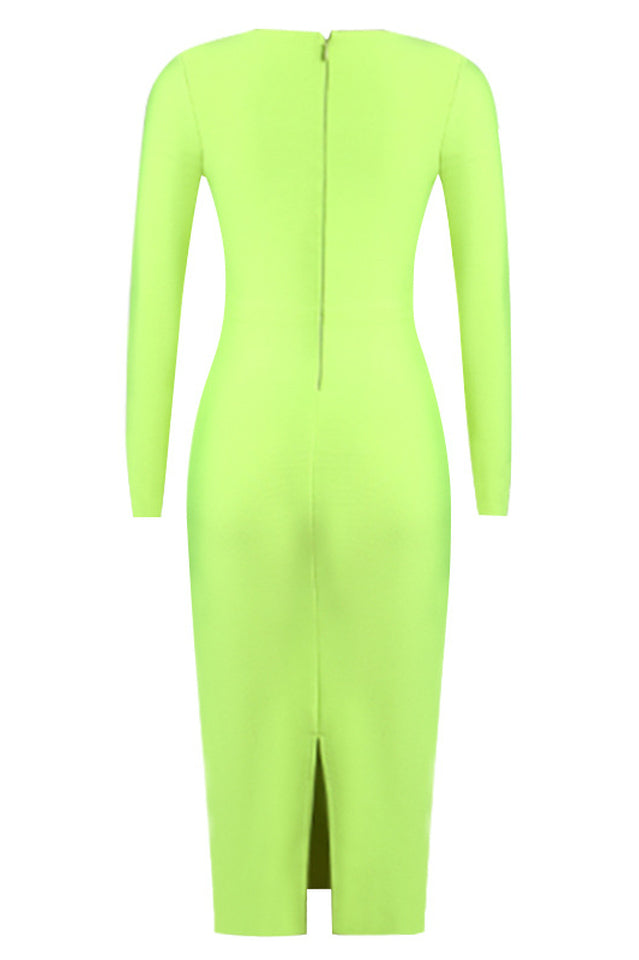 Samantha Fluorescent Green Long Sleeve Dress