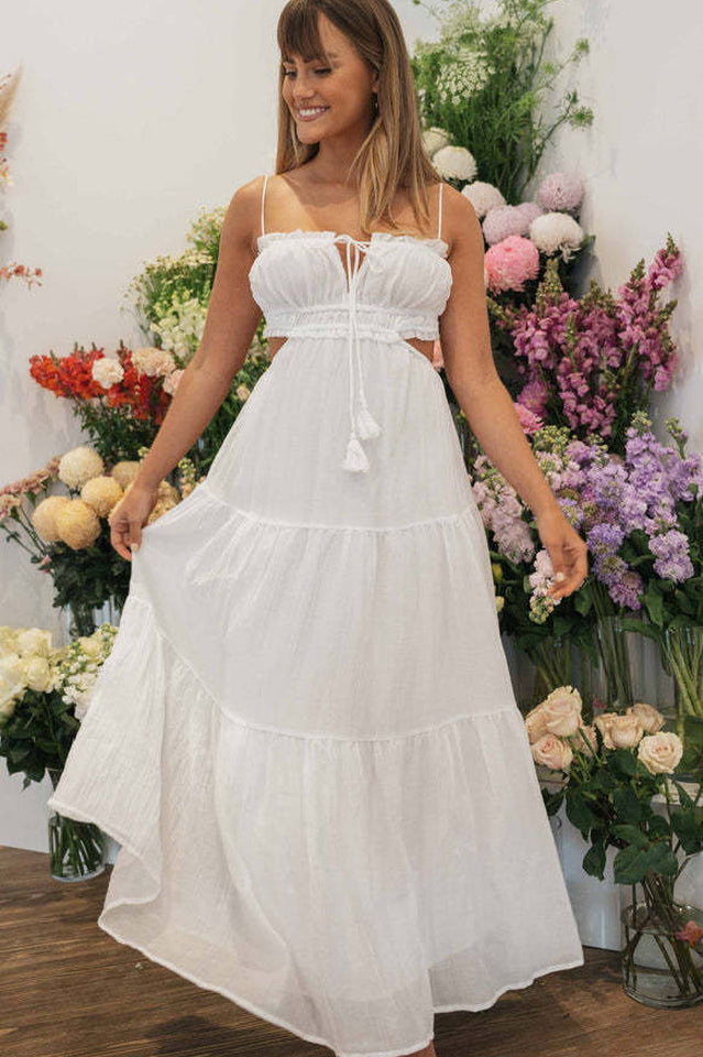 Ruched Tie-Up Strappy Maxi Dress