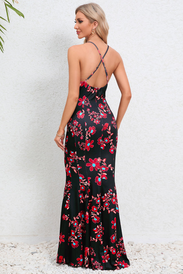 Crisscross Spaghetti Strap Fishtail Dress