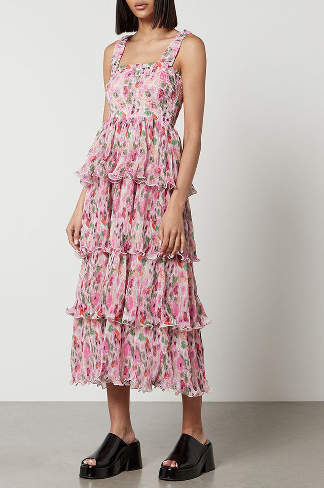 Floral Tiered Georgette Midi Dress
