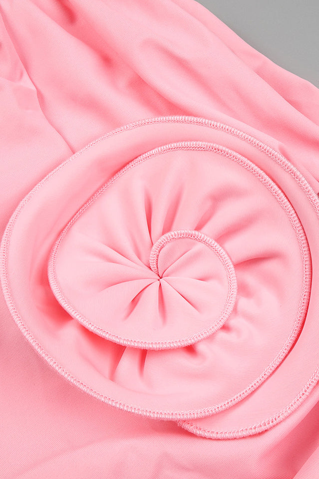 Rose-appliqué Ruched Jersey Minidress
