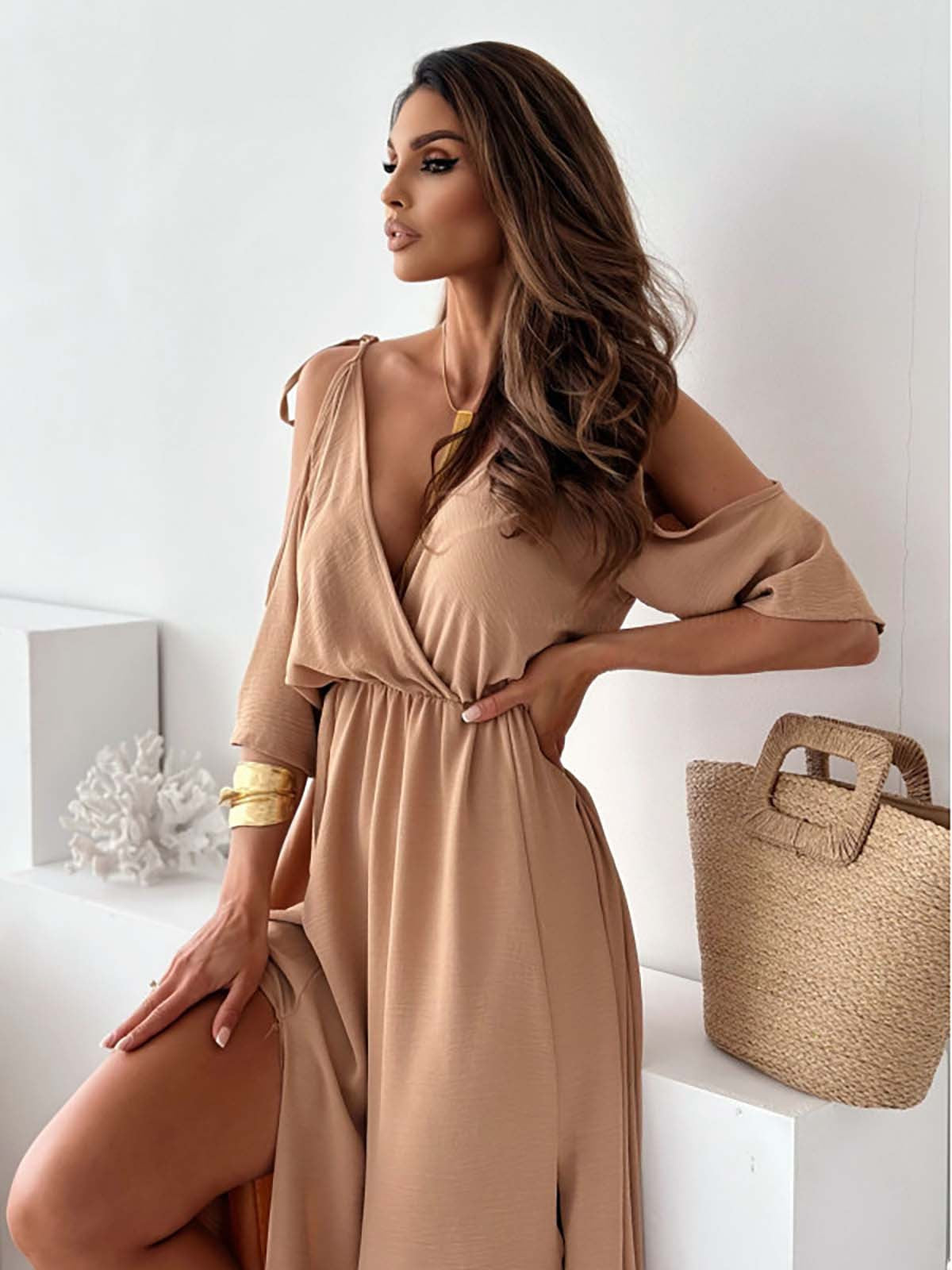 Elegant Sexy V Neck Side Slit Dress