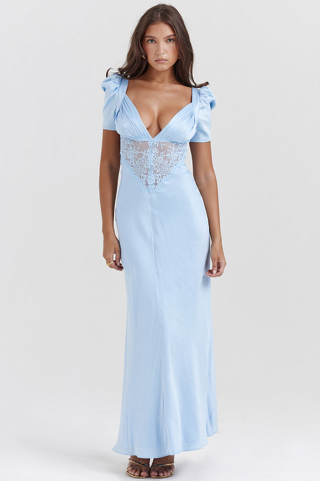 Rafaela Soft Peach Silk & Lace Dress