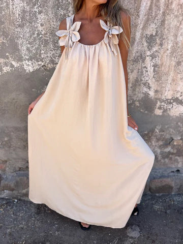 Solid color dress with floral pattern