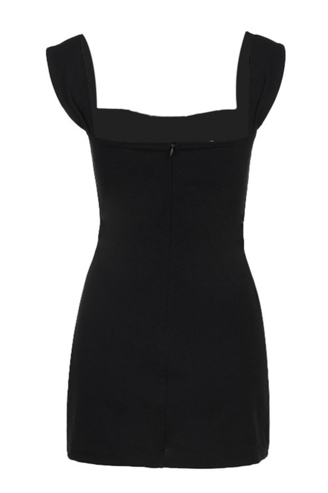 Solid Metallic Buckle Belted Mini Dress