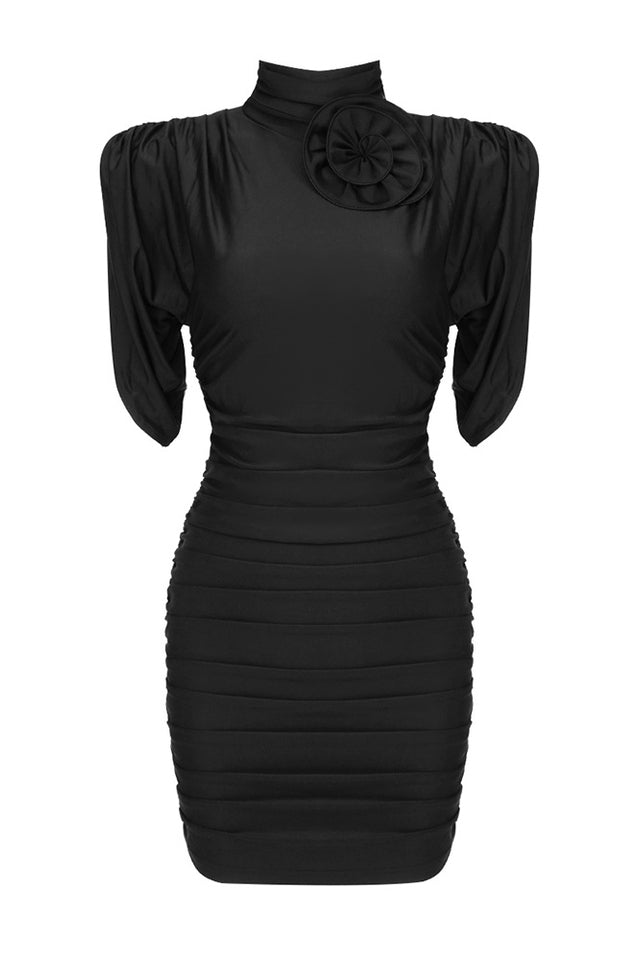 Rose-appliqué Ruched Jersey Minidress